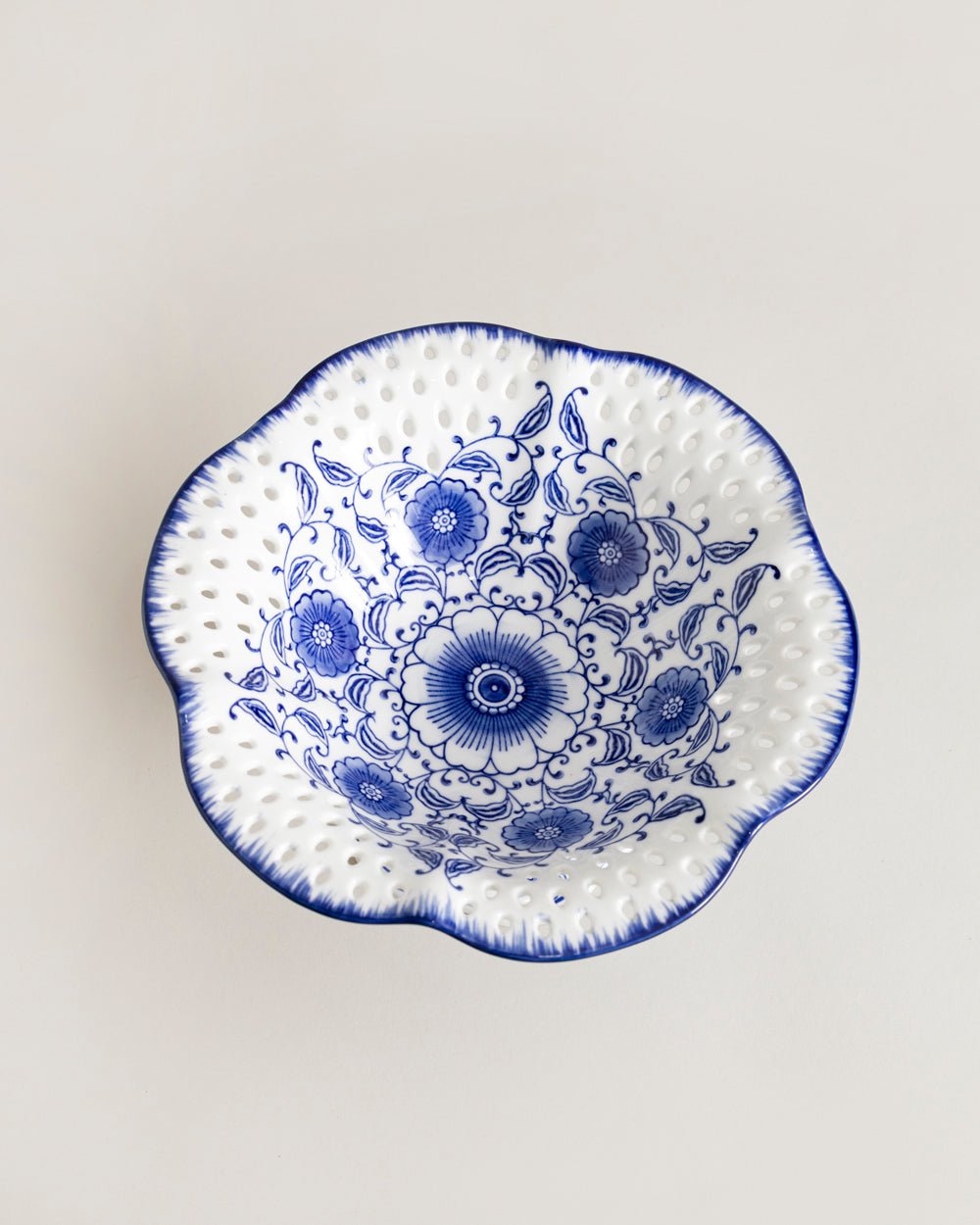Blossom Pierced Blue & White Hand-Painted Footed Bowl - Small