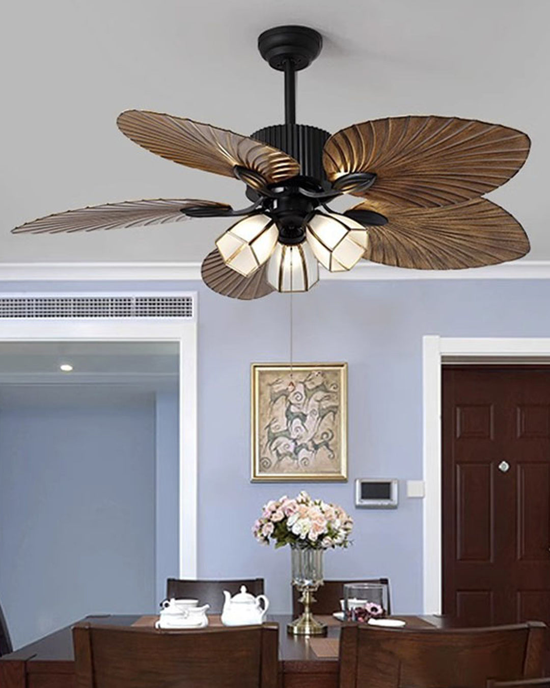 Tropical Palm Leaf Ceiling Fan Light 
