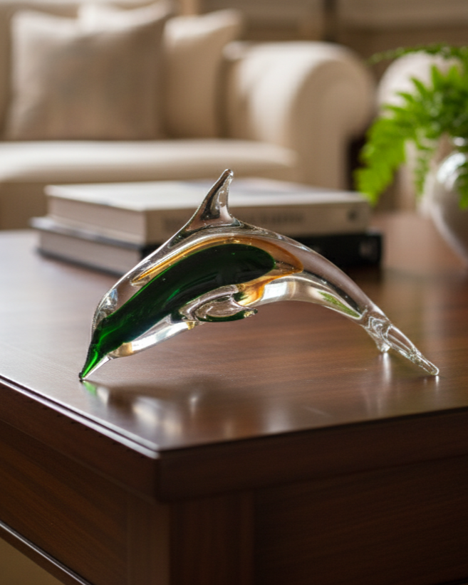 Emerald Wave Decorative Dolphin Figurine 
