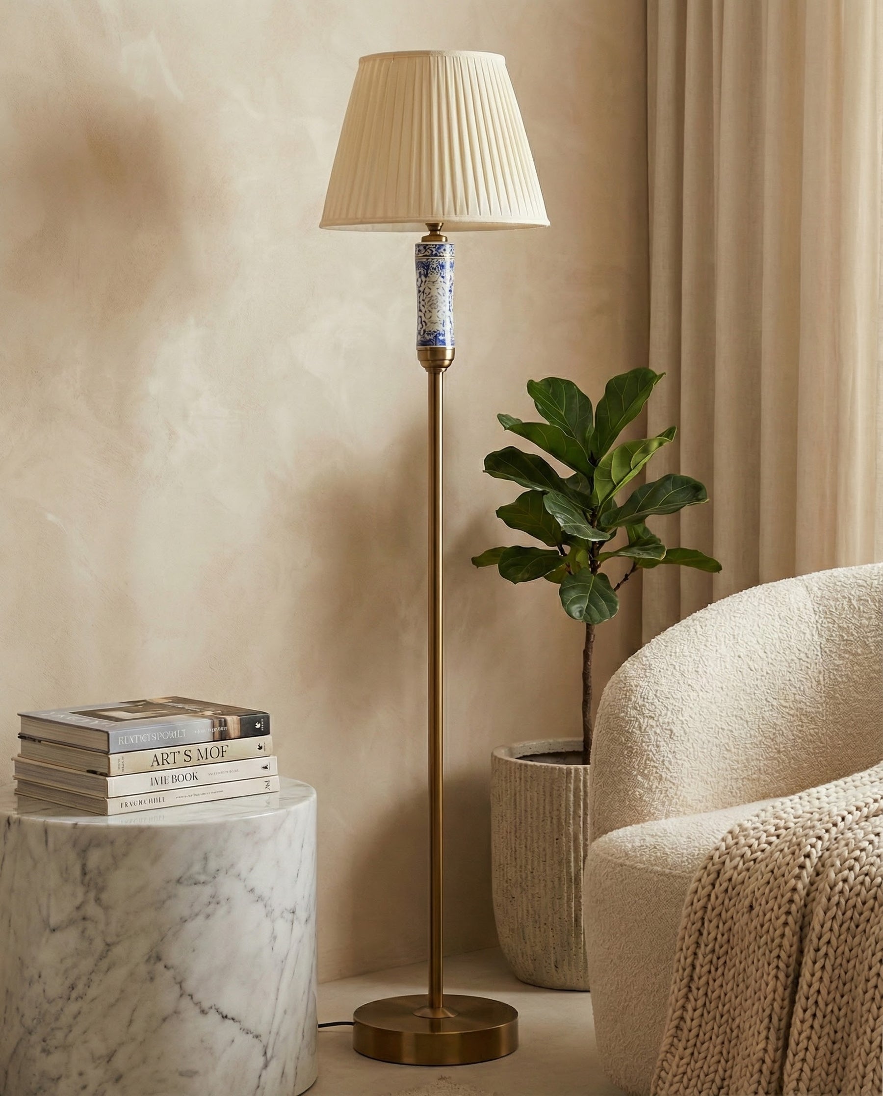 Blue & White Cylindrical Grace Floor Lamp 