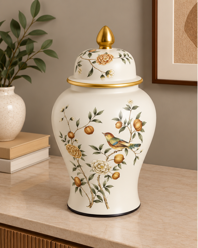 Elegant Botanical Garden Temple Jar - Small