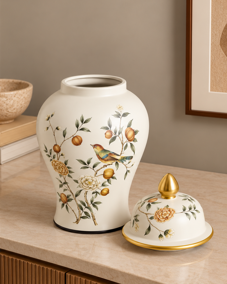 Elegant Botanical Garden Temple Jar - Small