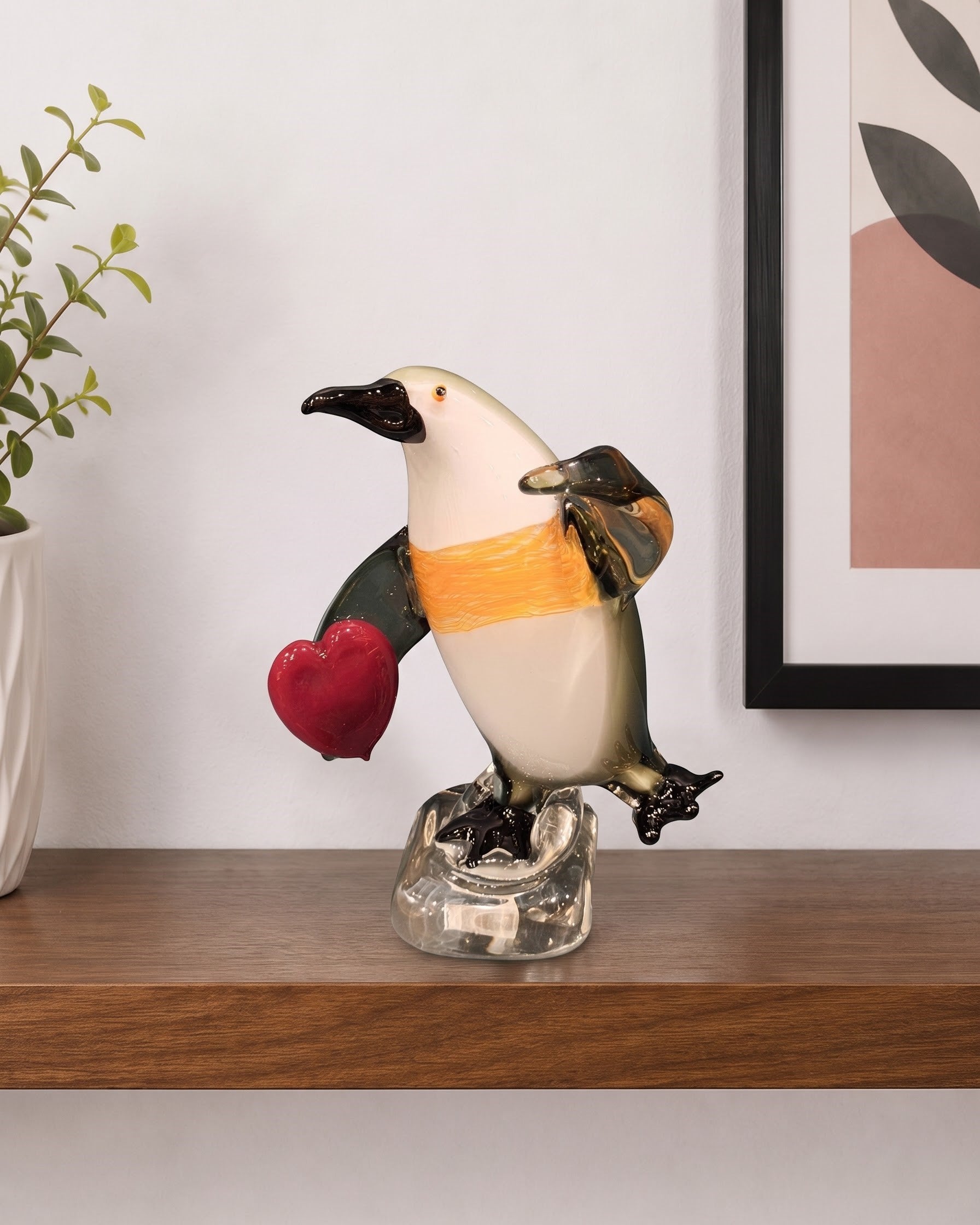 Loving Penguin Decorative Glass Figurine 