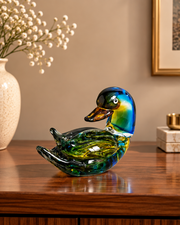 Elegant Glass Duck Couple Figurine - Set Of 2