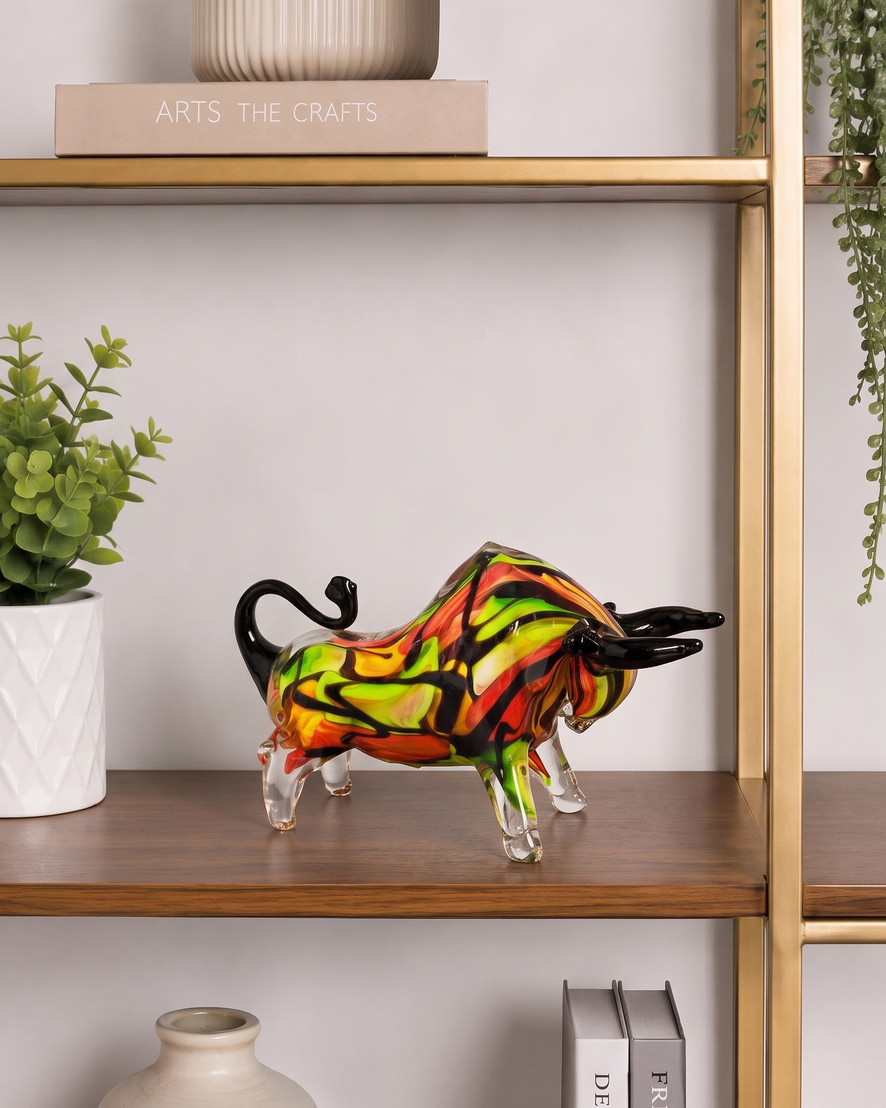 Tropical Flame Bull Decorative Glass Figurine 