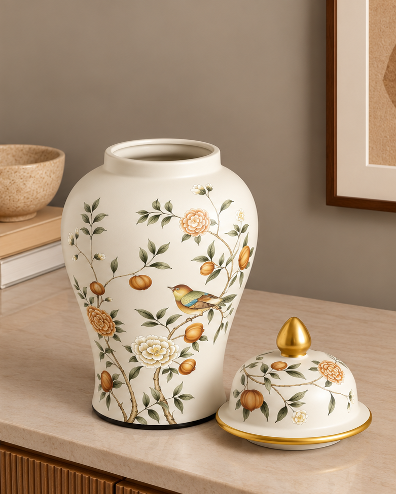 Elegant Botanical Garden Temple Jar - Large