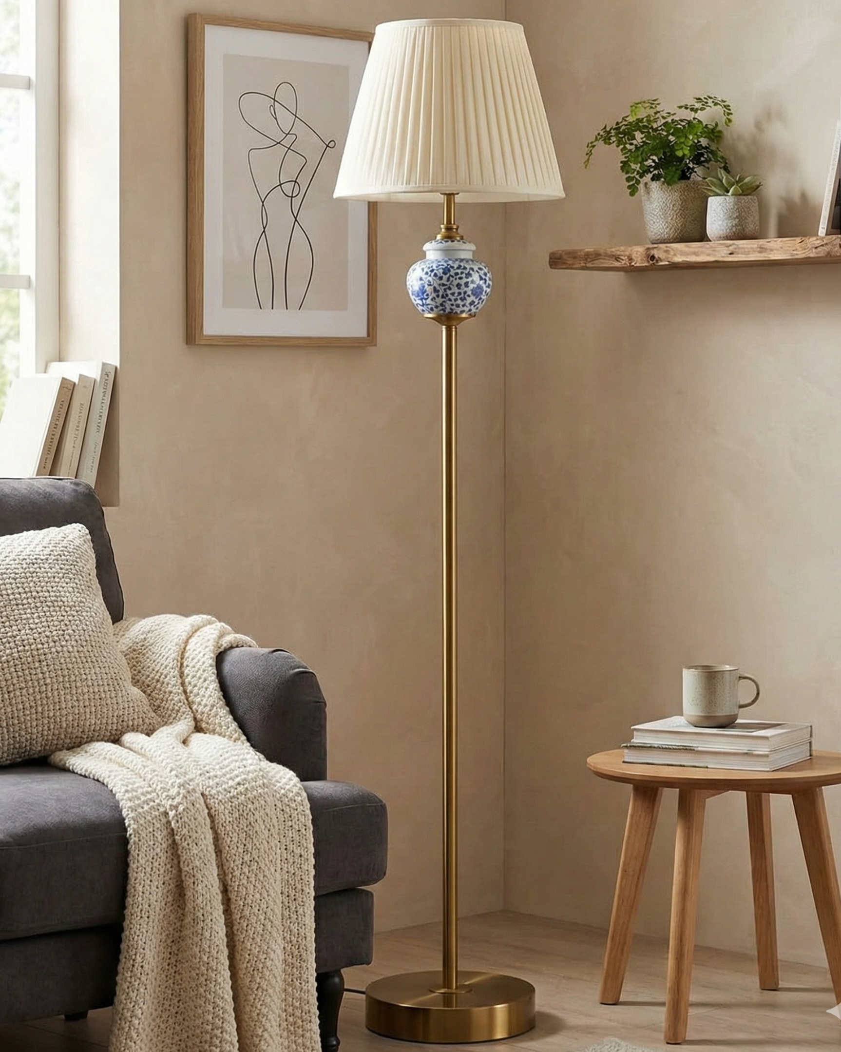 Blue & White Floral Motif Table Lamp 