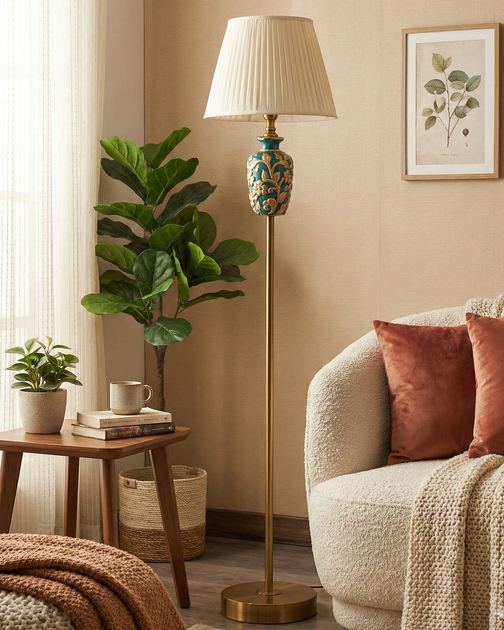 Ornate Emerald Blossom Floor Lamp 