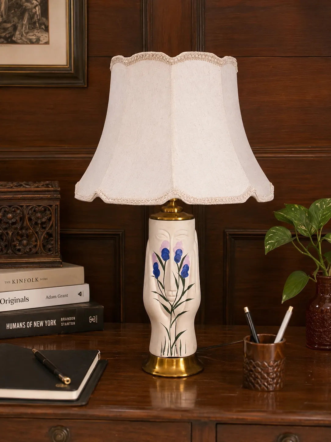 Blue Floral Ceramic Table Lamp 