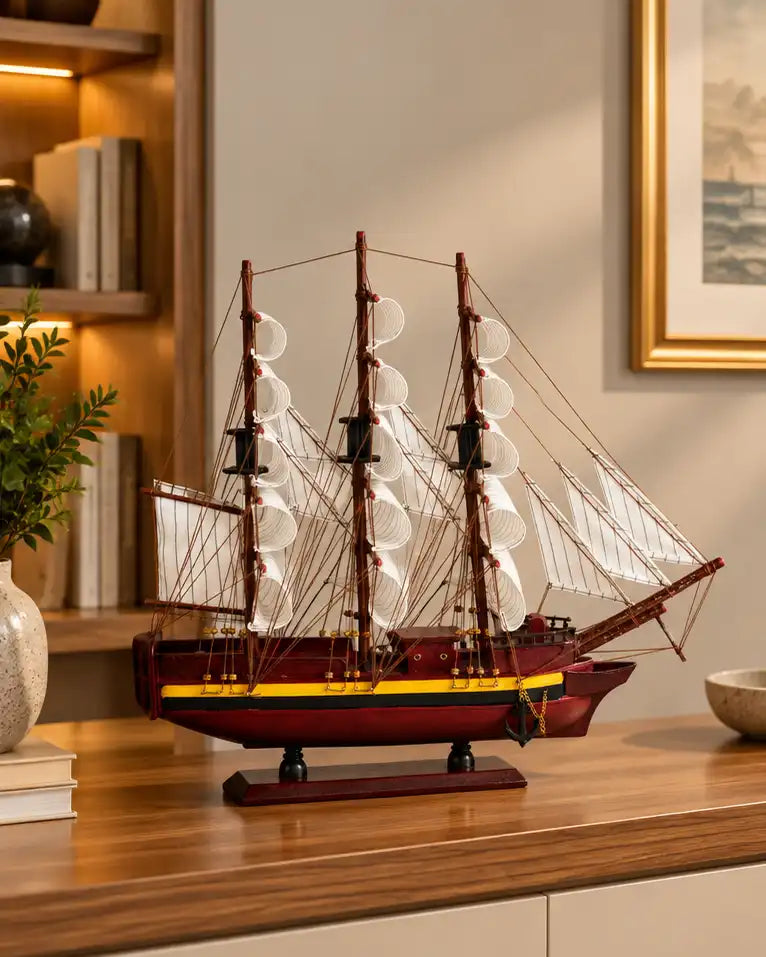 Scarlet Sea Raider Decorative Ship Model - 48 CM