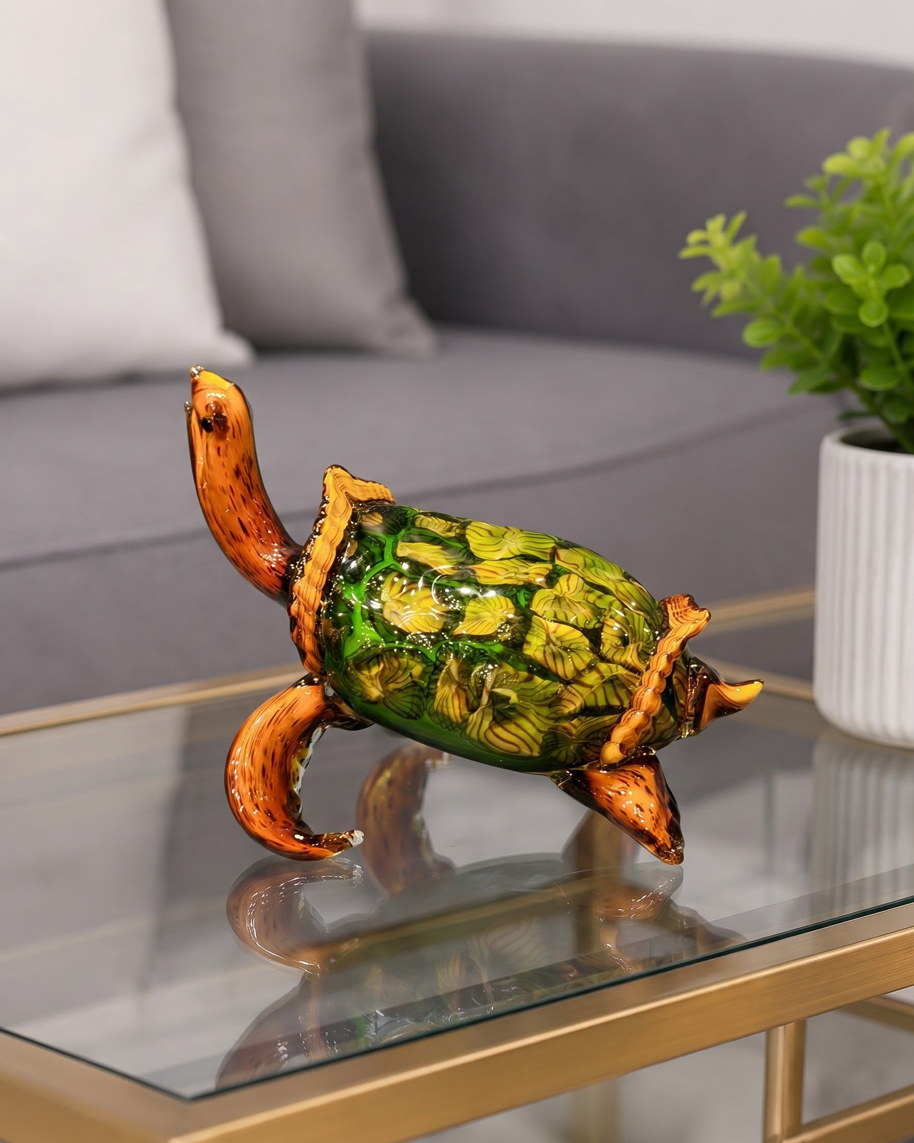 Emerald Shell Turtle Decorative Glass Figurine 