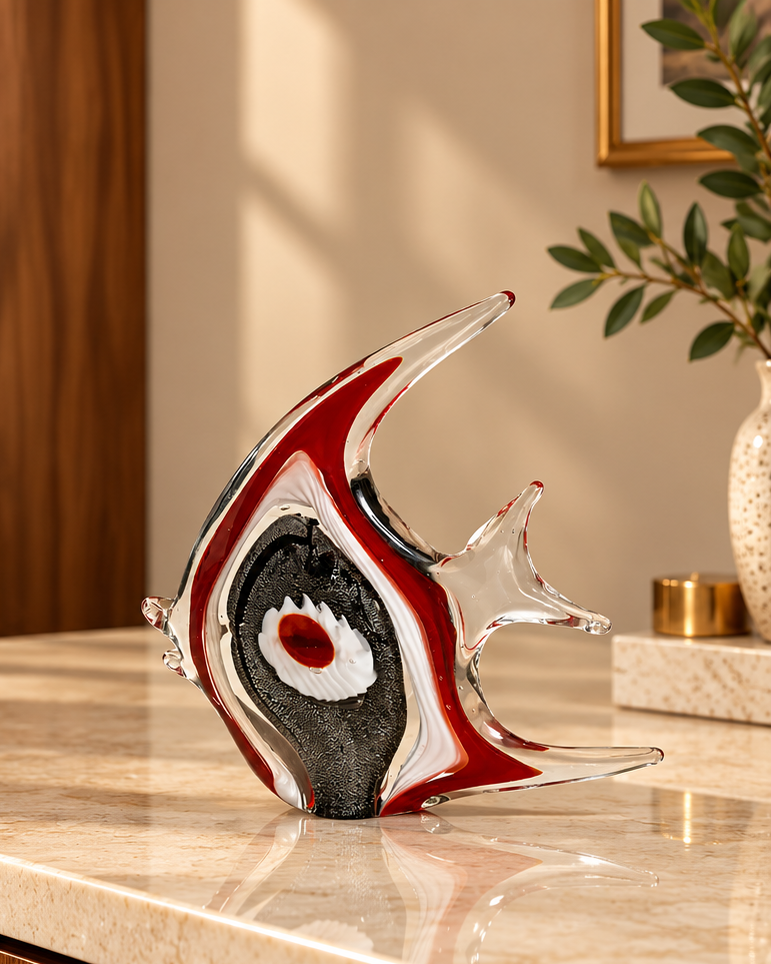 Ocean Angelfish Artistic Glass Figurine - Red