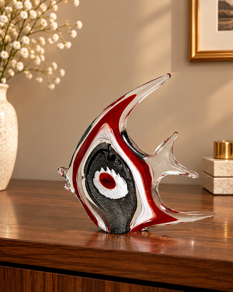 Ocean Angelfish Artistic Glass Figurine - Red