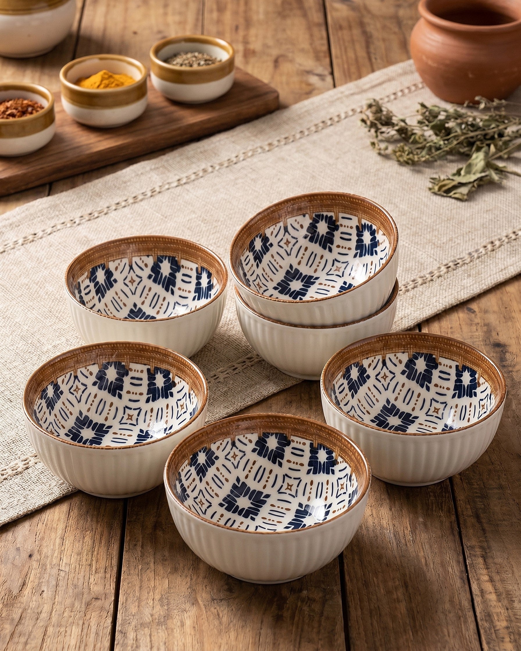 Indigo Pattern Katori - Set Of 6 Style - 1