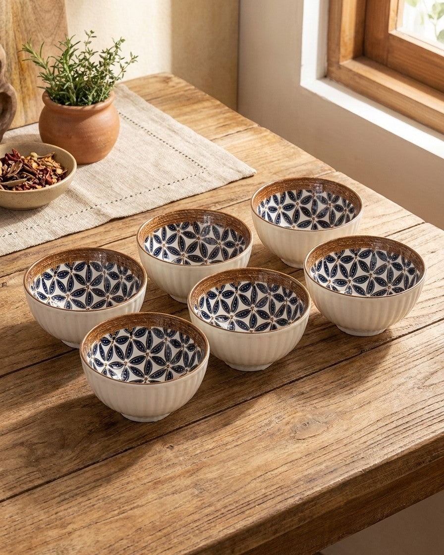 Indigo Pattern Katori - Set Of 6 Style - 2