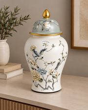Blossom & Crane Hand Painted Temple Jar - Large