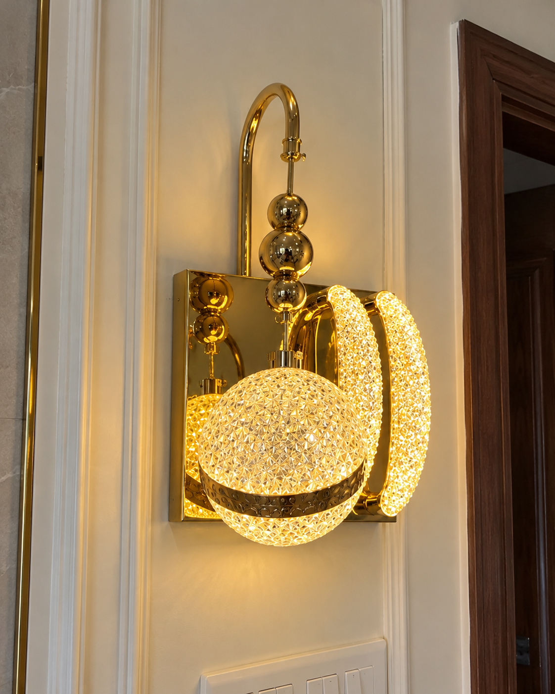 Radiant Luxe Golden Crystal Orb Designer Wall Light