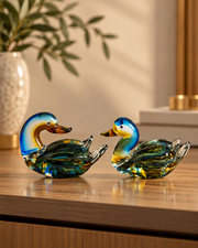 Elegant Glass Duck Couple Figurine - Set Of 2
