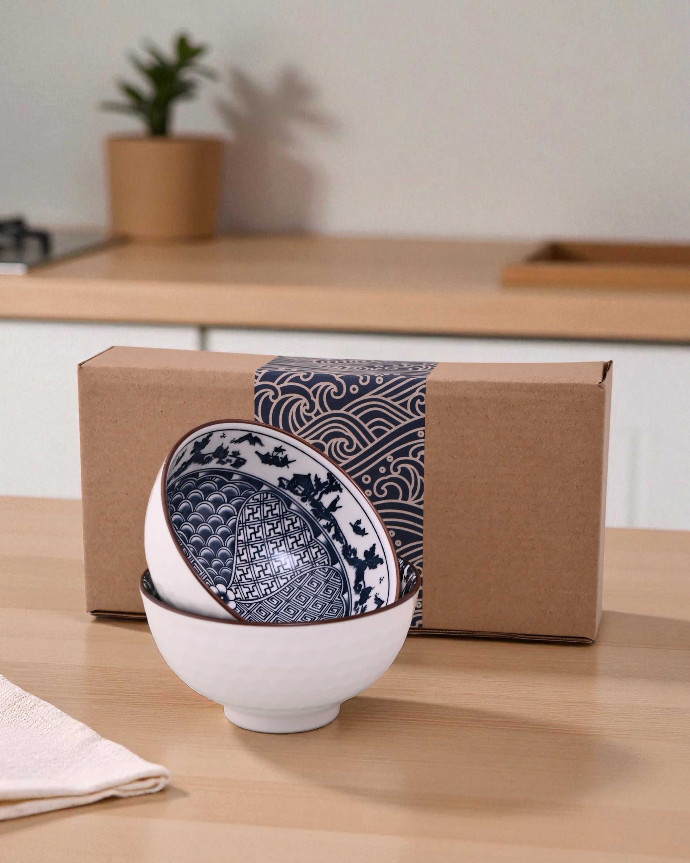 Blue & White Mingled Katori - Set Of 2
