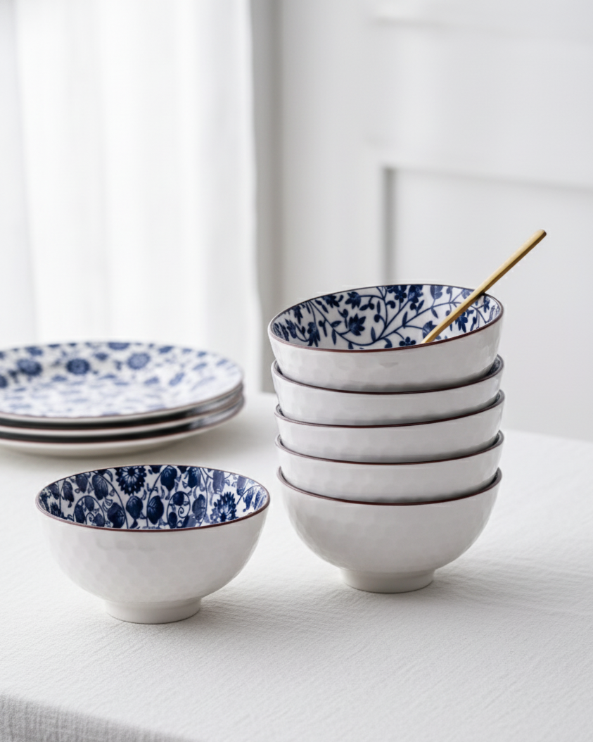 Blue & White Mingled Katori - Set Of 6 
