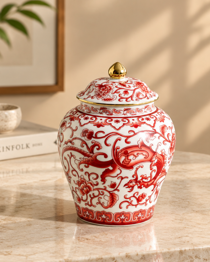 Vermilion Dragon Decorative Petite Ginger Jar - 12 cm