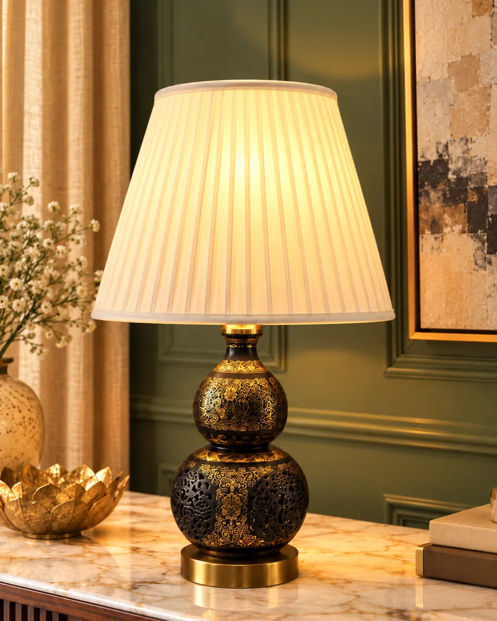 Midnight Lattice Ceramic Table Lamp