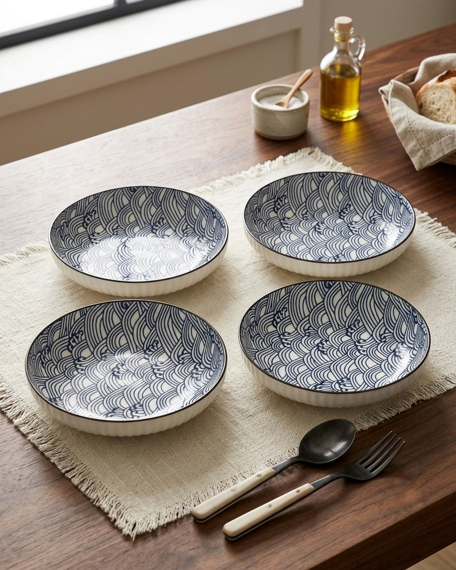 Indigo Texture Pasta Bowl - Set Of 4 Style - 2 