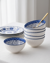 Indigo Bloom Ceramic Katori - Set Of 6 