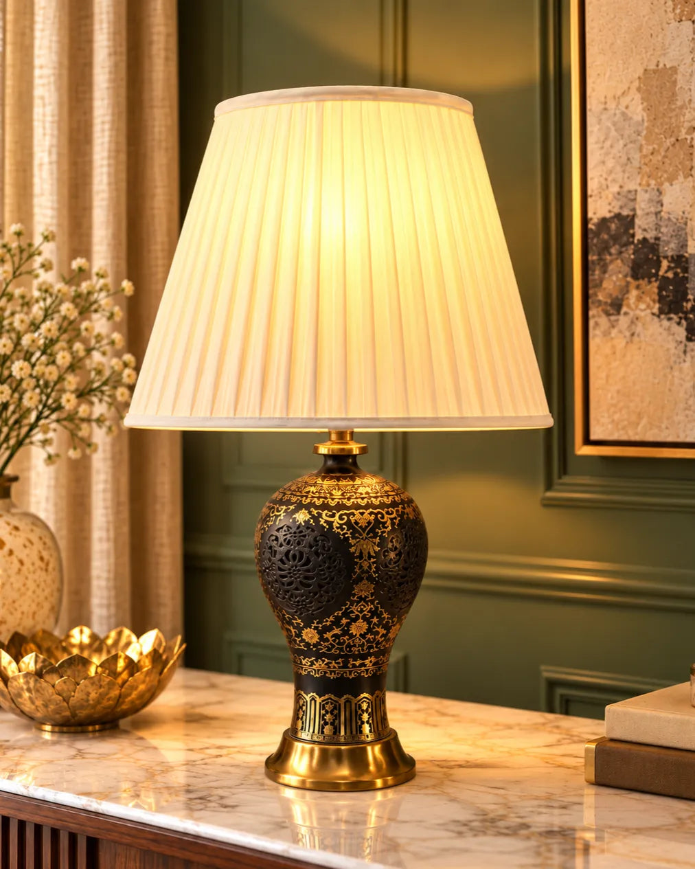 Midnight Scroll Ceramic Table Lamp