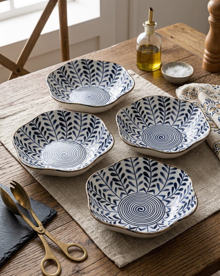 Indigo Wave Edge Bowl - Set Of 4 Style - 4 