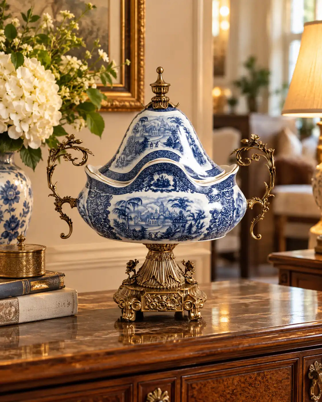 'Toile de Jouy' Victorian Ornamental Lid Vase