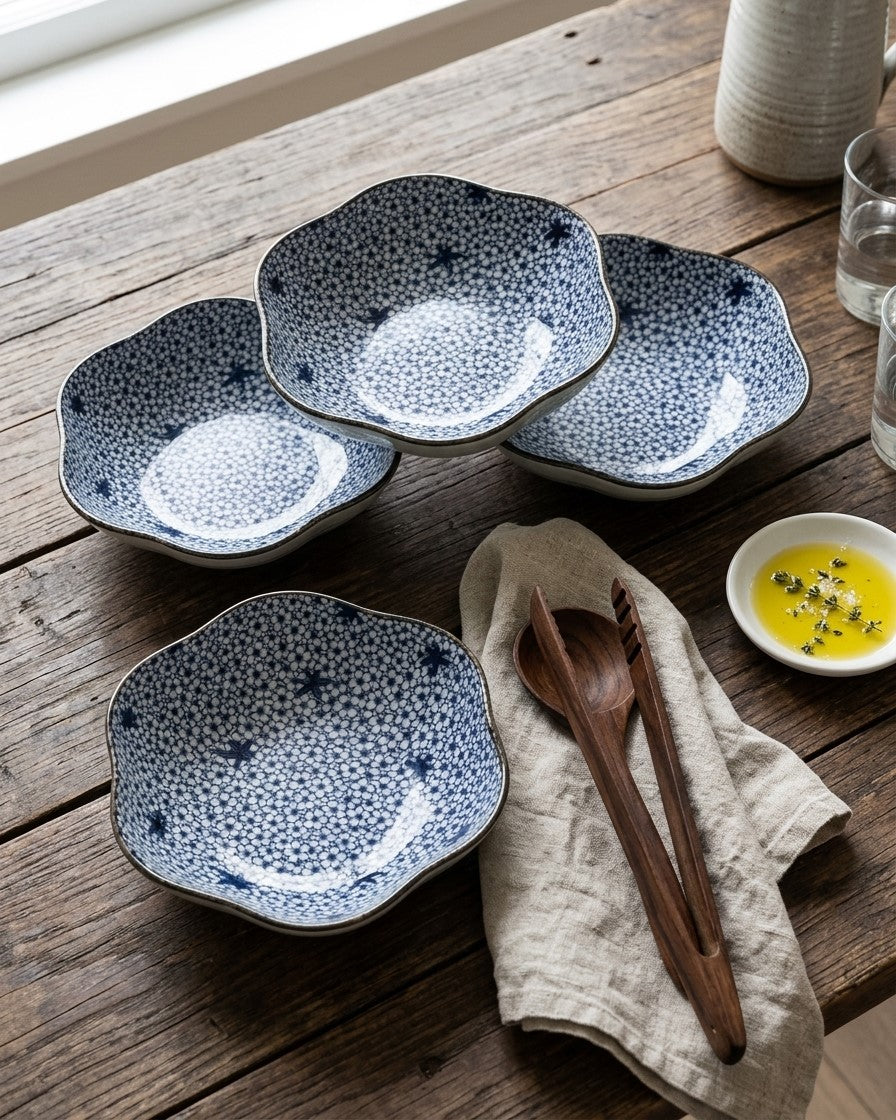 Indigo Wave Edge Bowl - Set Of 4 Style - 3