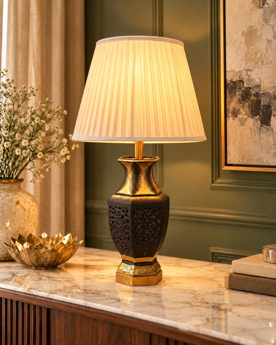 Midnight Filigree Ceramic Table Lamp