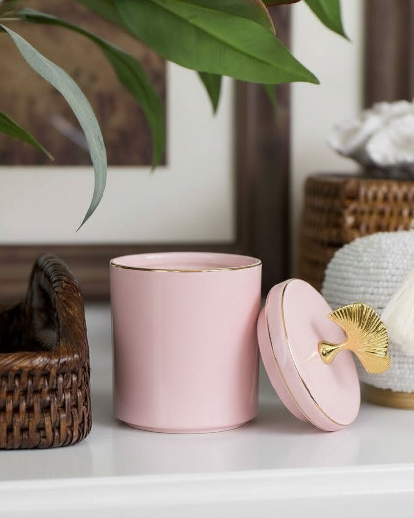 Blush Elegance Storage Jar With Ginkgo Lid 