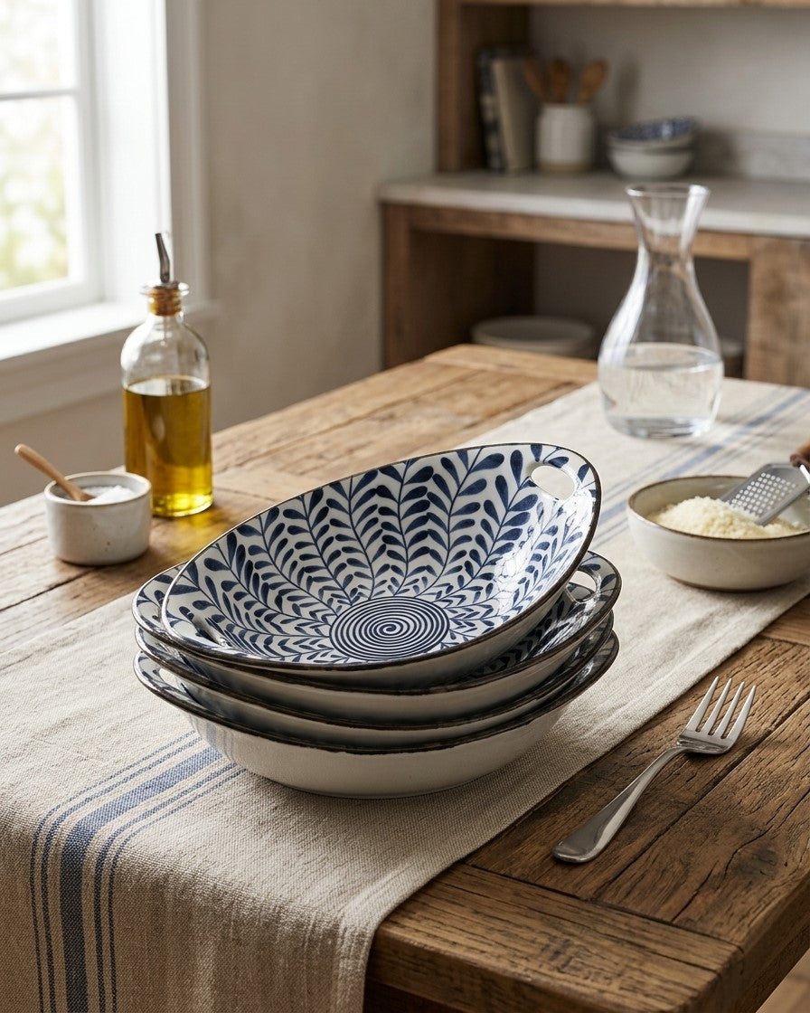 Indigo Bloom Serving Bowls - Set 4 Style - 4 