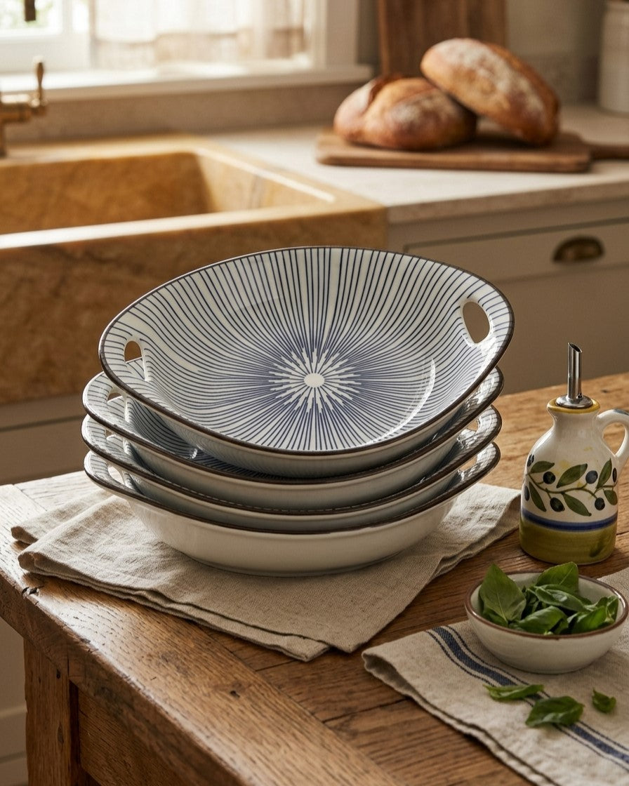 Indigo Bloom Serving Bowls - Set 4 Style - 3 