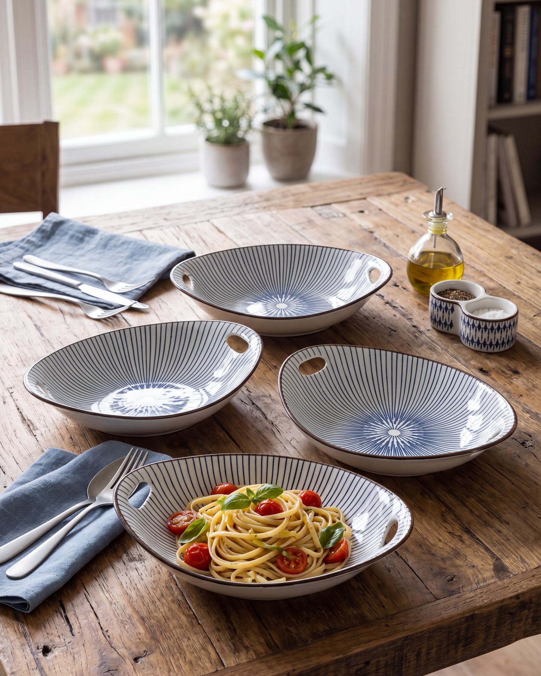 Indigo Bloom Serving Bowls - Set 4 Style - 3 