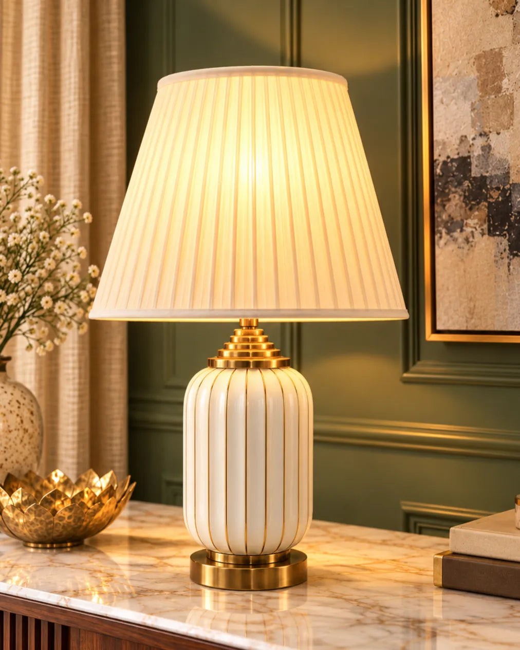 Scalloped Bell Shade Table Lamp - White