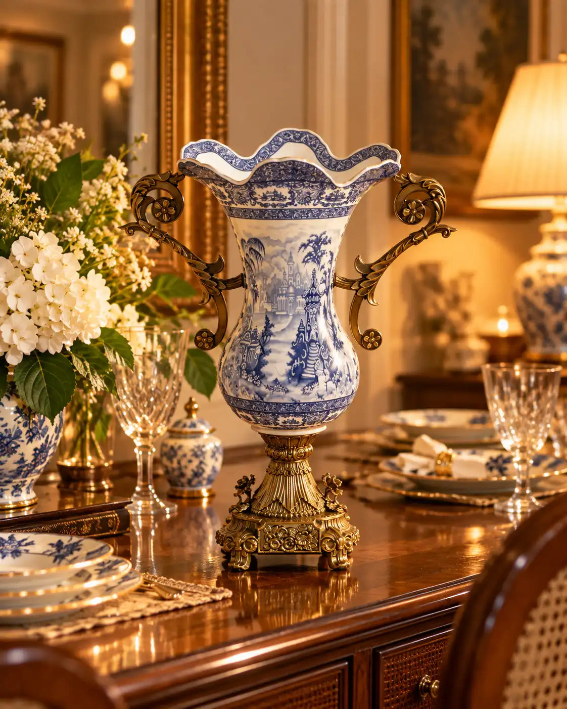 'Toile de Jouy' Victorian Ornamental Vase