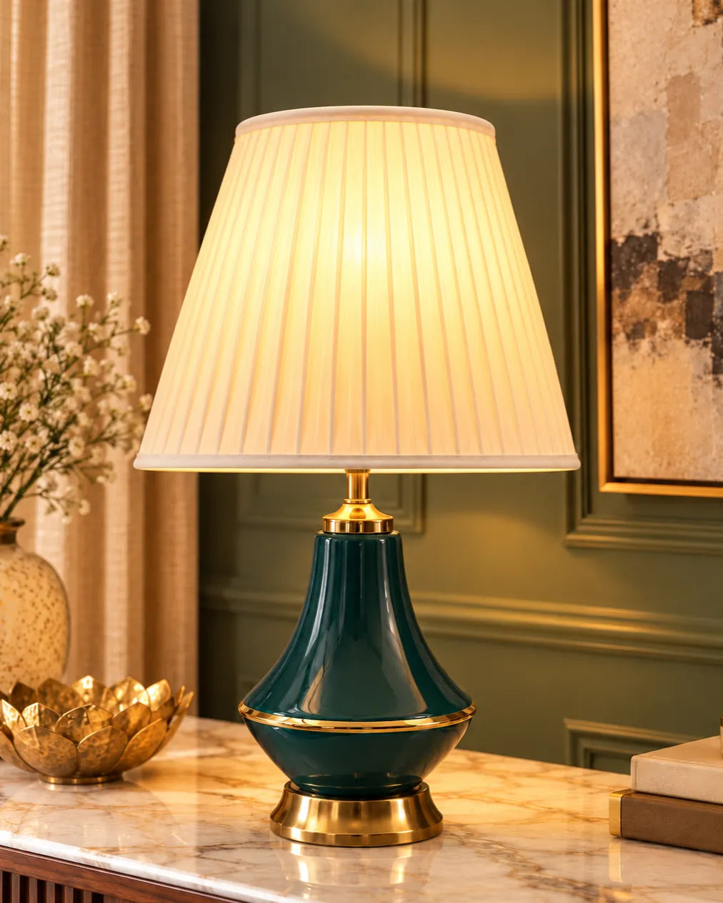 Emerald Crown Pleated Table Lamp
