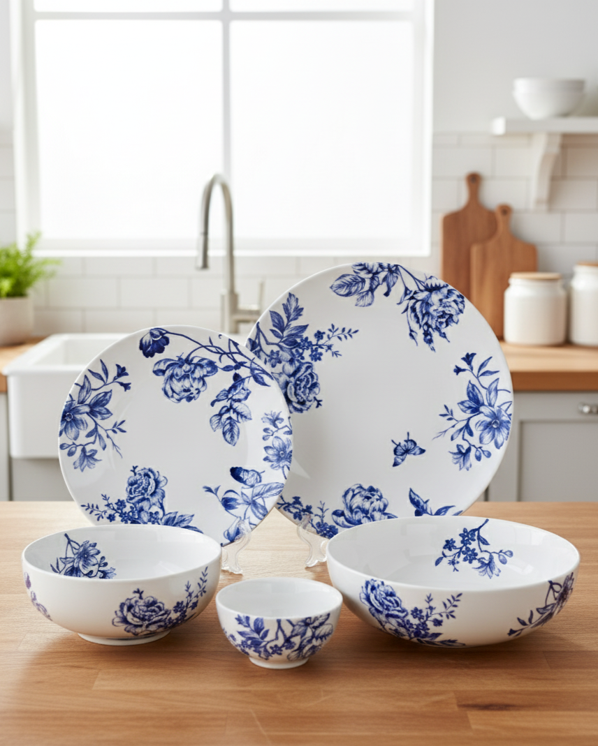 Azure Bloom Ceramic Dinner Set - 21 Piece 