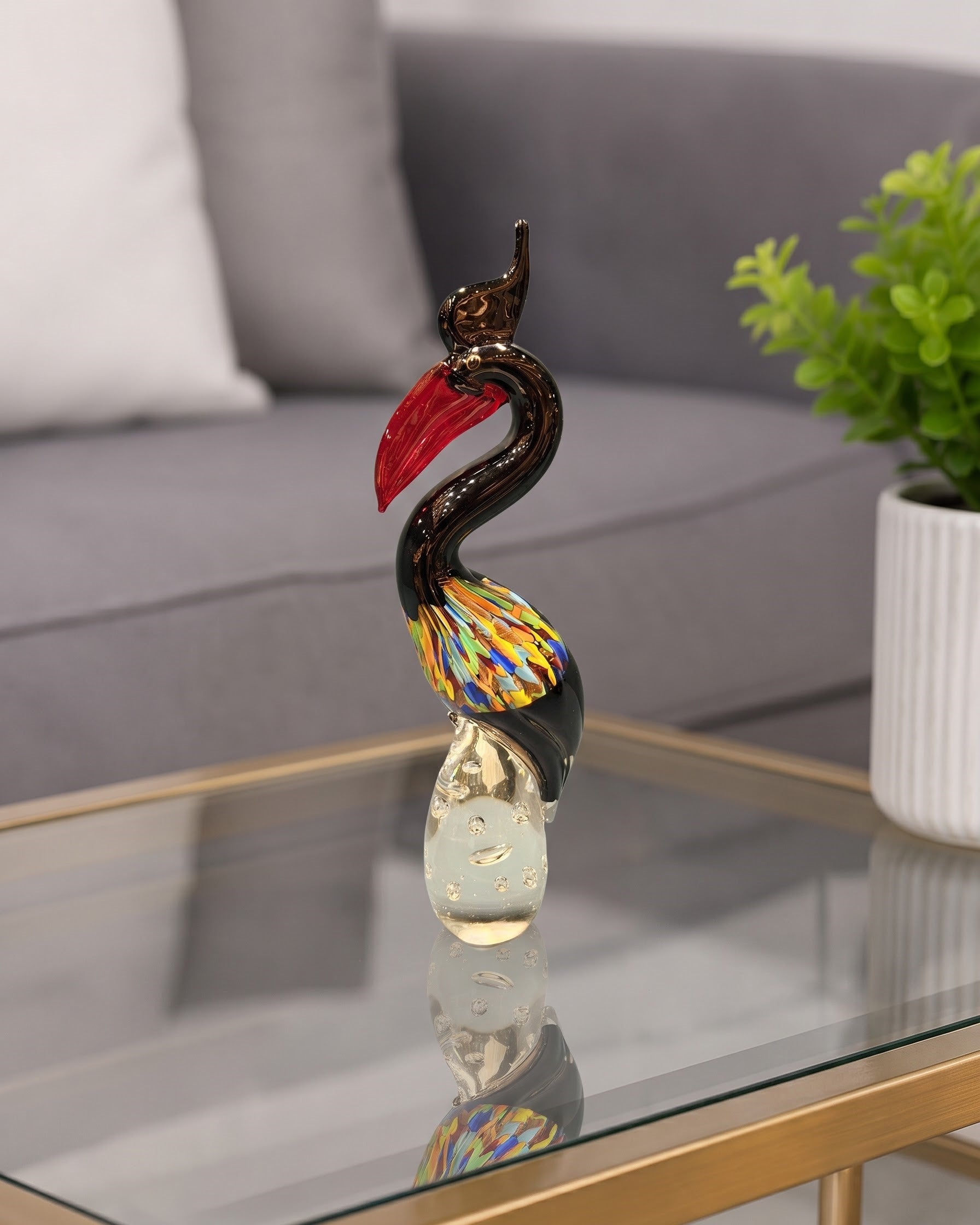 Crimson Beak Pelican Decorative Glass Figurine 