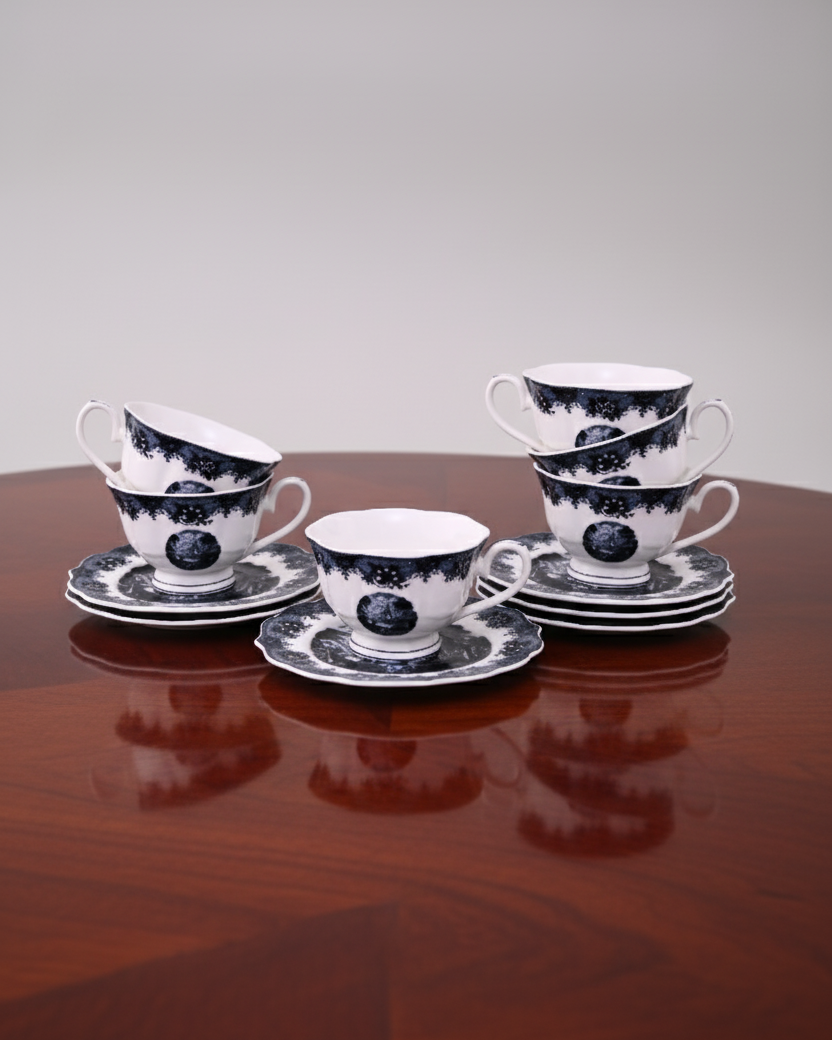 Blue Manor Tea Cup & Saucer - Set Of 6 
