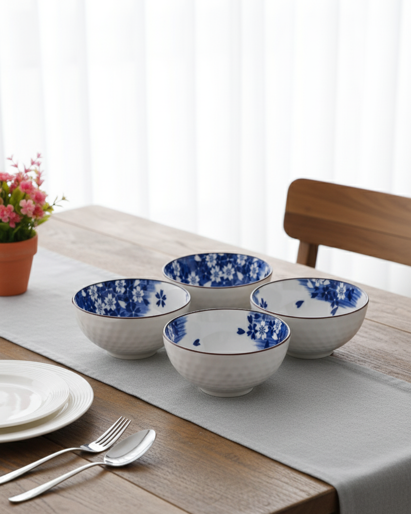 Classic Blue Petals Katori - Set Of 4