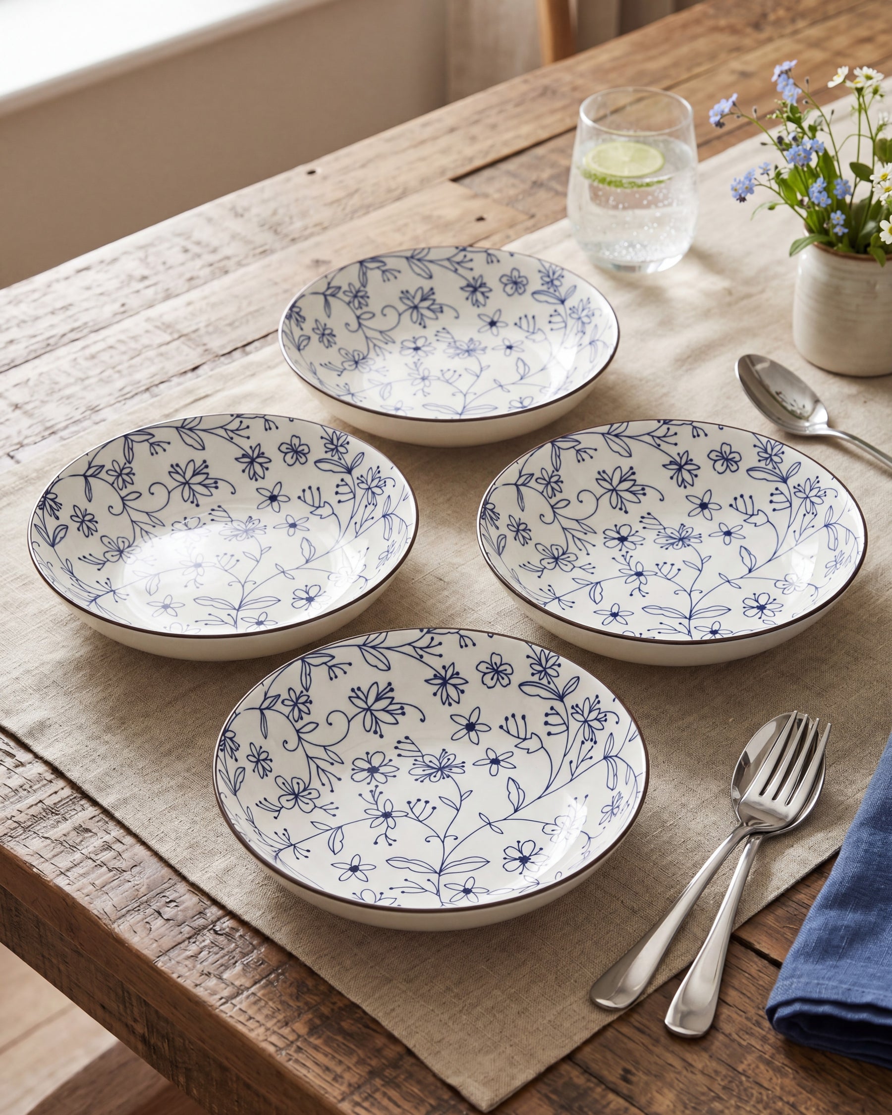 Indigo Bloom Pasta Bowl - Set Of 4 Style - 1 