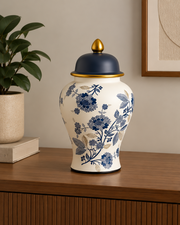 Royal Blue Chinoiserie Floral Temple Jar - Small