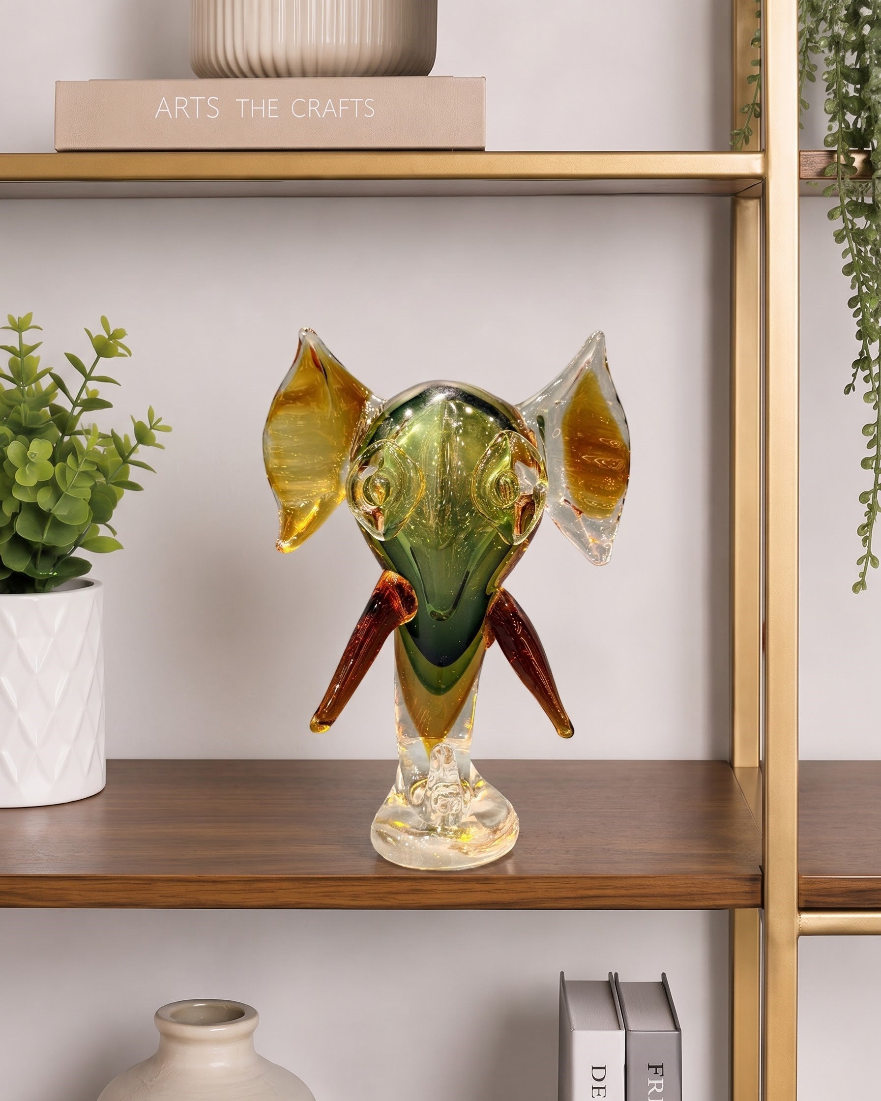 Twin Tusk Elephant Decorative Glass Figurine 