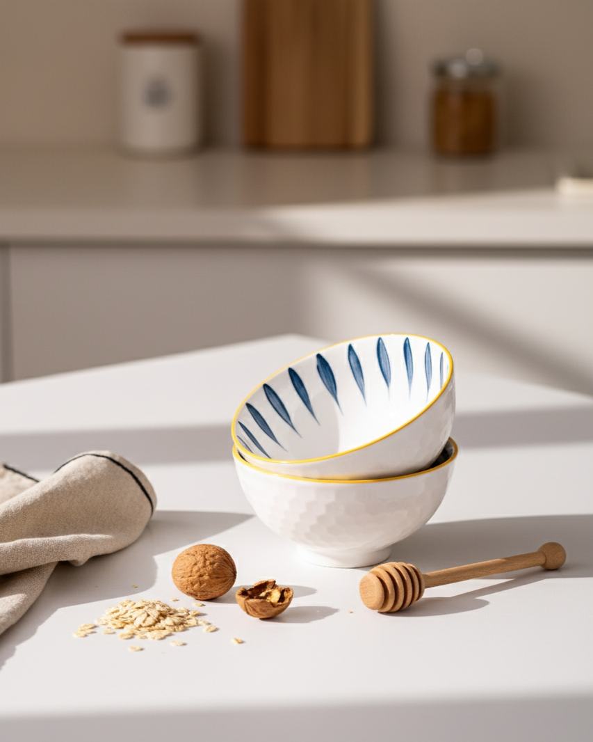 Sapphire Lines Ceramic Katori - Set Of 2 