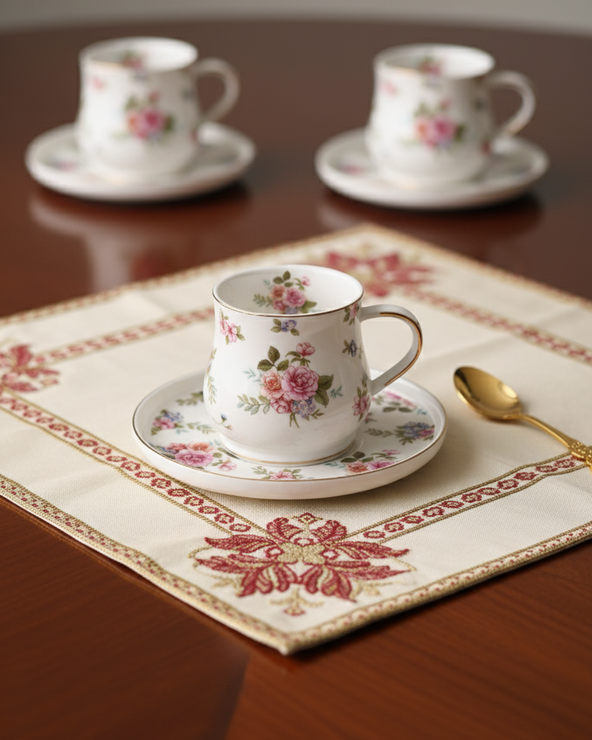 Wildflower Symphony Tea Cup With Saucer - Set Of 6 