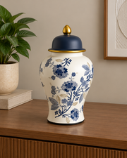 Royal Blue Chinoiserie Floral Temple Jar - Large